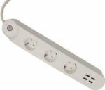 EUROLAMP 147-77915 ΠΟΛΥΠΡΙΖΟ ΑΣΦΑΛΕΙΑΣ 3 ΘΕΣΕΩΝ ΜΕ USB/ΜΕΤΡΗΤΗ ΛΕΥΚΟ 1.5m