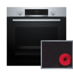 BOSCH HBA534ES3 + PKE645BB2E ΦΟΥΡΝΟΣ ΑΝΩ ΠΑΓΚΟΥ 71LT ΜΕ ΚΕΡΑΜΙΚΕΣ ΕΣΤΙΕΣ Π59.4ΕΚ. INOX